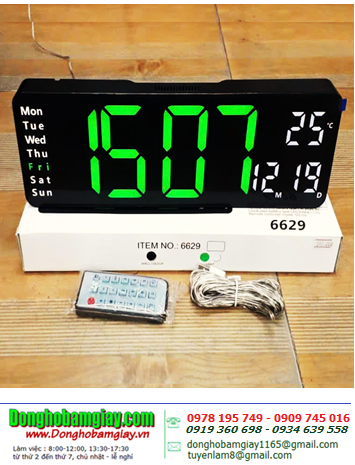 LED 6629, Đồng hồ LED màu XANH Xem giờ/Cài đặt Bấm giờ Countdown 02 kênh LED 6629 Remote Control Digital (32cmx10.5cmx3cm) /Bảo hành 03 tháng